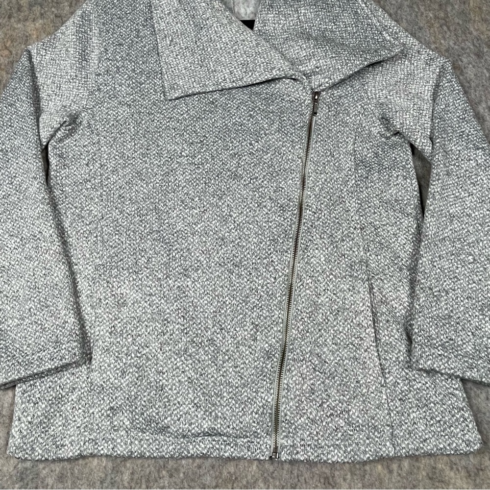 Lands End Fleece Asymmetrical Full Zip Moto Stylish Cozy Sweater Jacket Sz M - Picture 10 of 16
